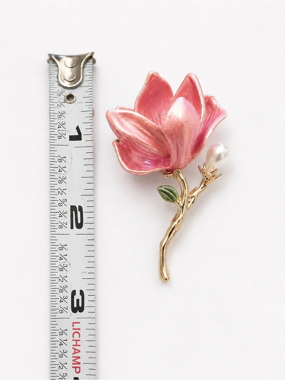 Pink Magnolia Flower Brooch Pin – Gold Tone Enamel Floral Statement Brooch‎